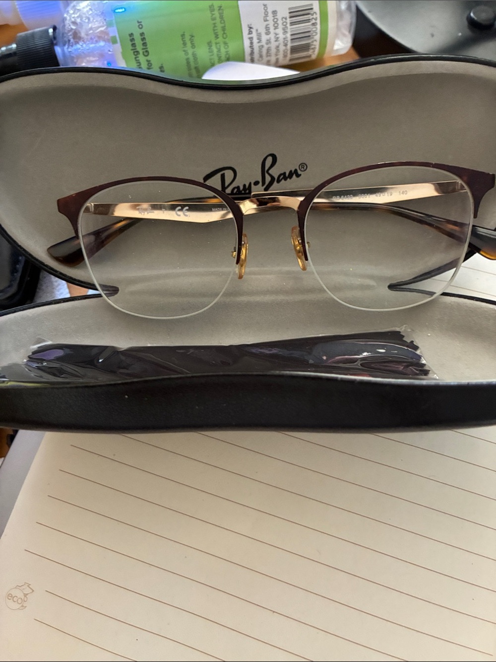 Ray-Ban Gold and Brown Semi-Rimless Eyeglasses